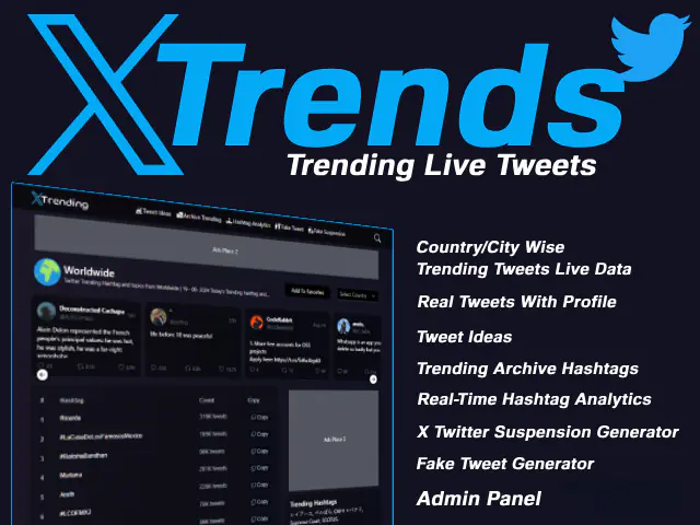 X (Twitter) Live Trends PHP Script With Admin Panel